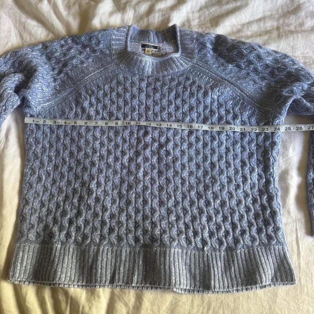 J.Crew Honeycomb Cashmere Rollneck Sweater XL Blue Cable Knit 100% Cashmere NWT - Picture 7 of 8